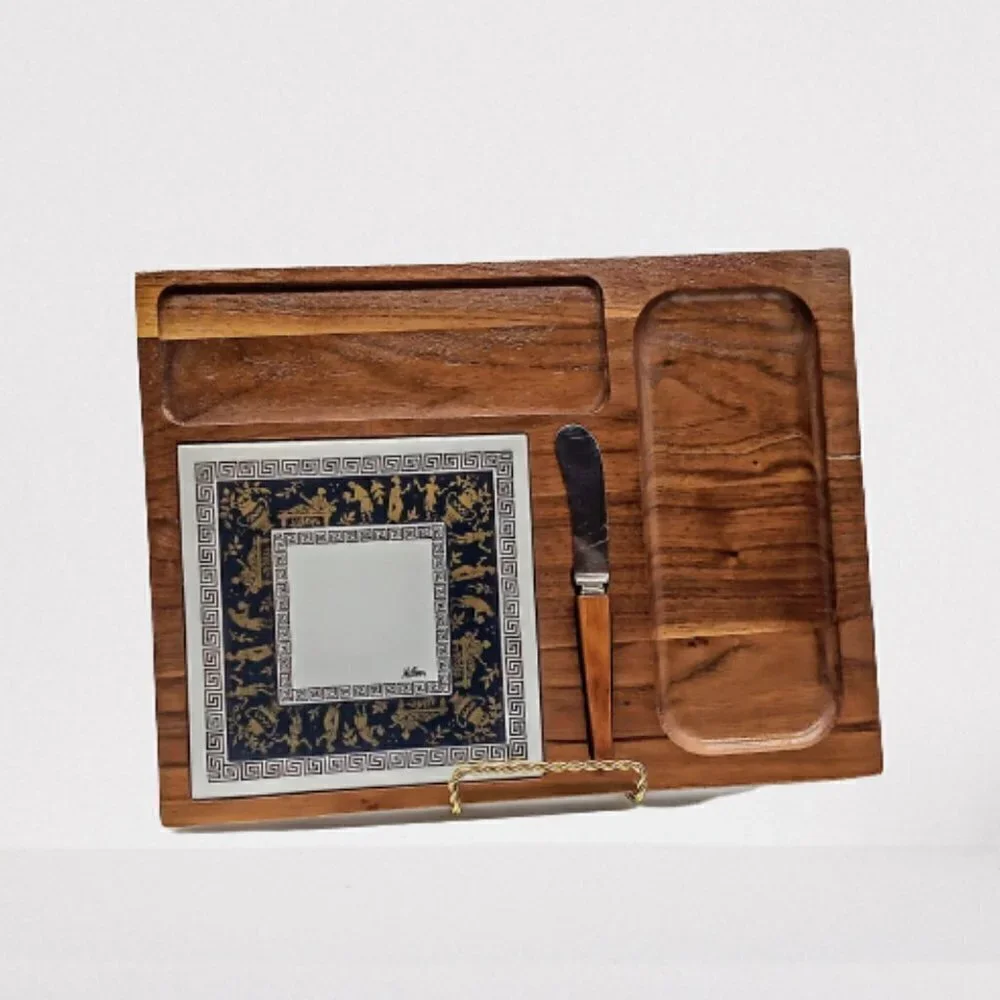 Melcor American Walnut Charcuterie Cheese Greek Key Tile Board